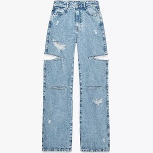 Zara Light Blue Distressed Straight Leg Jeans